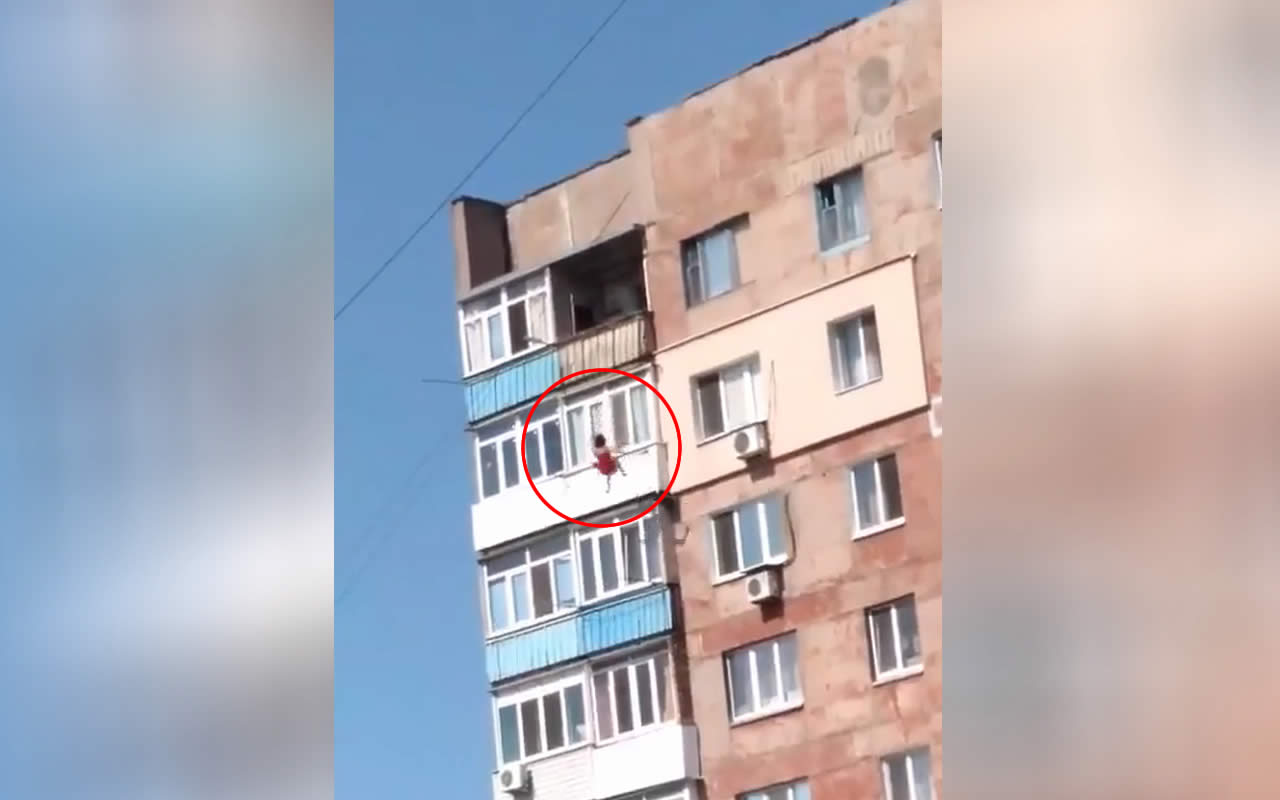 She fell from the balcony of the 9th floor. Video.