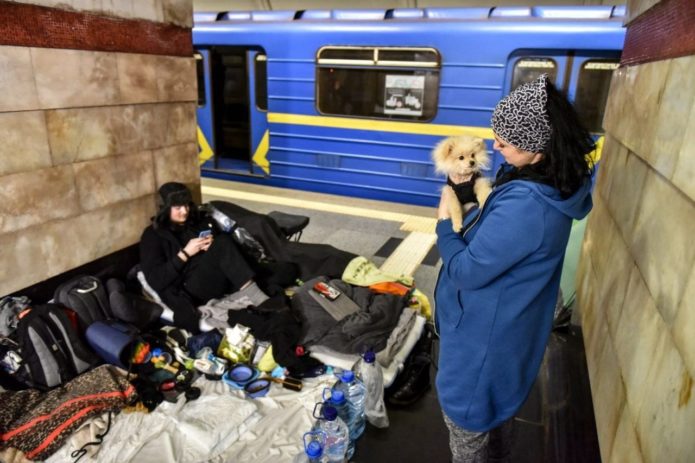 Kyiv. People live in the subway