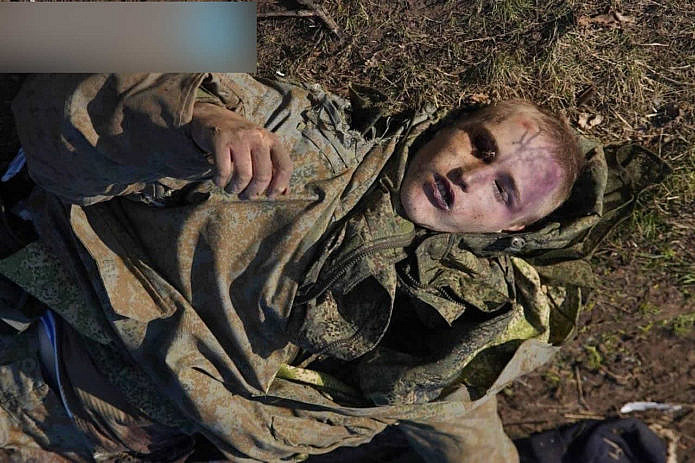 The corpse of a young Russian soldier