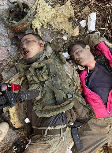 Corpses of Russian soldiers of Asian appearance