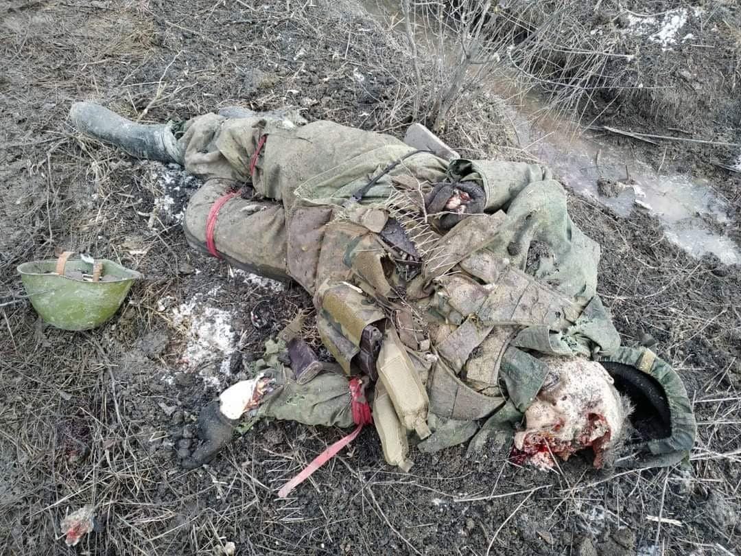 Corpse of Russian soldier with broken head