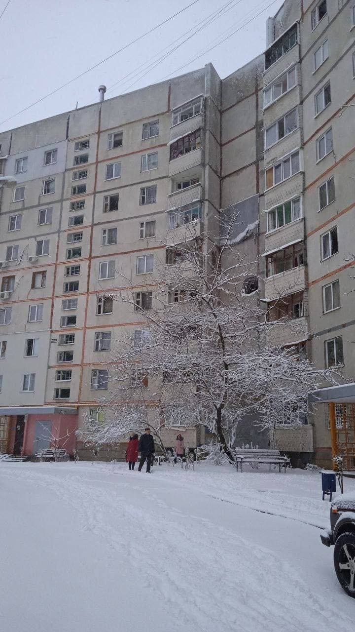 Consequences of a projectile hitting a residential building. Saltykovka