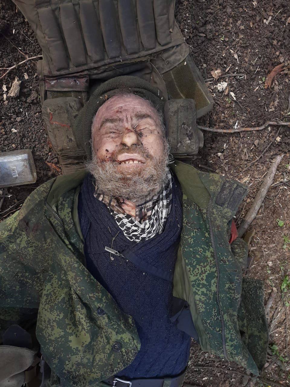 The corpse of a Russian soldier. Probably a DPR militia